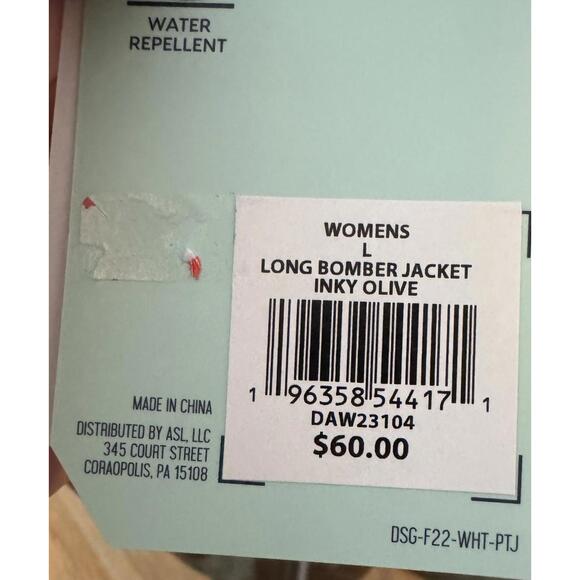 DSG  Long Bomber Rain Repellent Jacket Womens L Olive Green NEW NWT - Picture 4 of 8